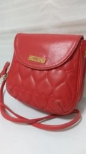 MOSCHINO Borsa a tracolla in vera pelle cuore rosso trapuntata tasca con patt...