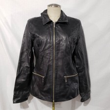 Massimo Black Leather Zip Jacket Coat Moto Style Zip Sleeve M