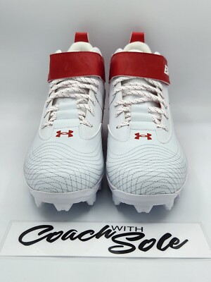 Under Armour UA Harper 7 Mid RM White Red Baseball Cleats 