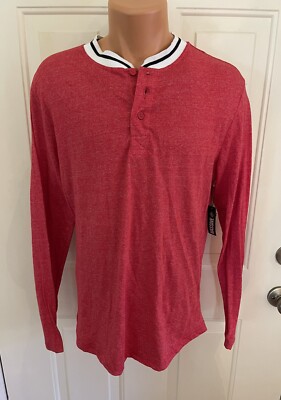 MASSIVE brand, Size Large, Red, Henley Style, Long Sleeve, Knit Shirt.  NEW.