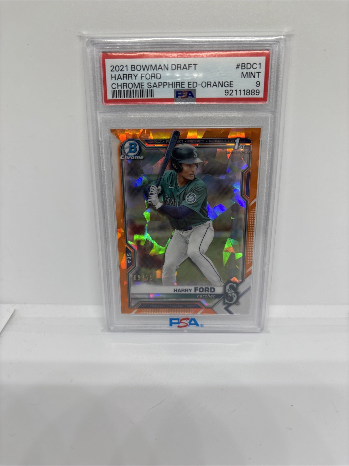 2021 Bowman Draft Harry Ford Chrome Orange Sapphire 09/25 PSA 9