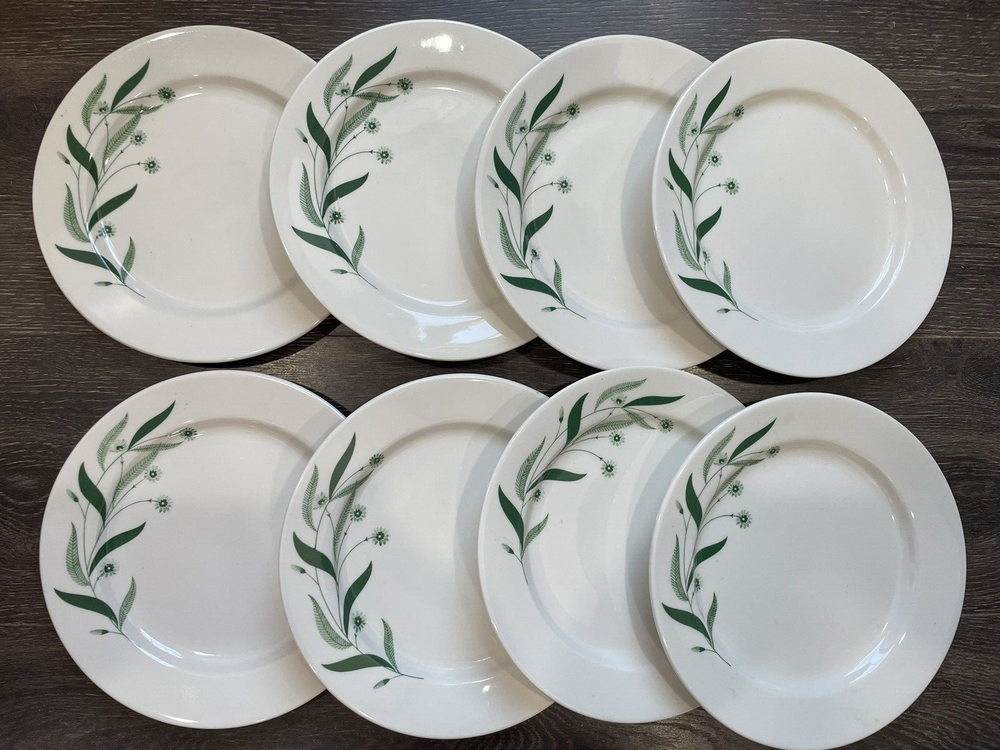 4+4 8 Green Field Flowers DINNER PLATES Homer Laughlin 9