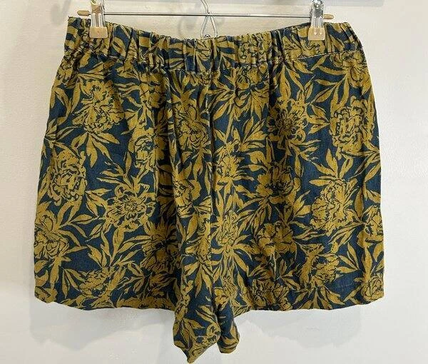 Pantalones Cortos Madewell 100% Lino Azul Oliva Verde Estampado Floral Pull On Frente Plano 3" I Foto 2 de 4