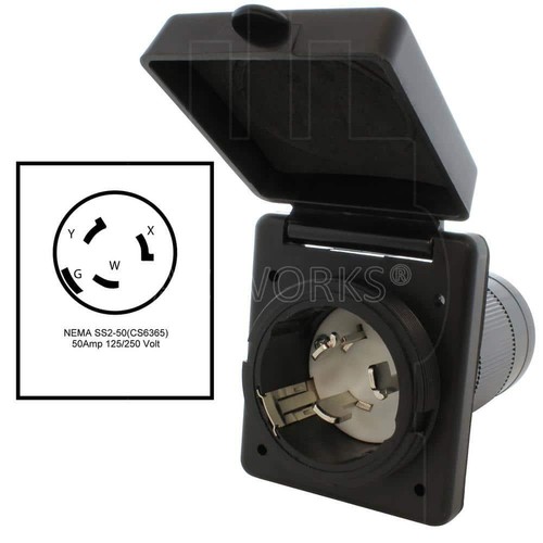 50 Amp Locking 4-Wire SS2-50 RV/Marine Inlet in Black with Cover and 1-Year - Picture 2 of 6