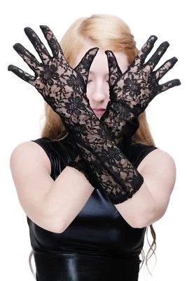 Gants en Maille Dentelle Gants de Dentelle Long Noir Gothique Sorcière Z076 - Photo 1/3