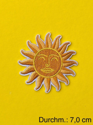 Bügelbild, Patch, Aufnäher,  Aufbügler , Flicken SONNE/SUN/GOLD MIT GESICHT
