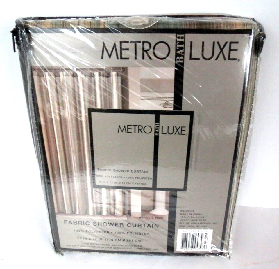 NUEVO - Cortina de Ducha Metro Luxe Rayas Estampado Metálico 70 X 72" Foto 2 de 4