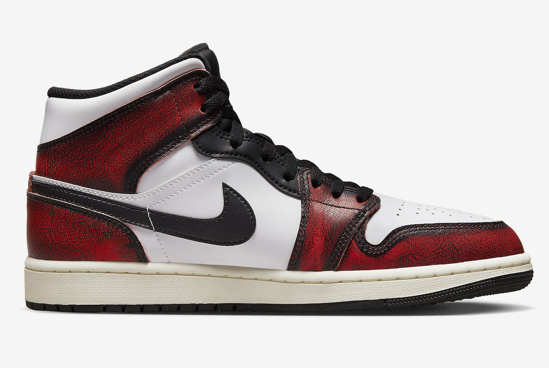 Nike Air Jordan 1 Mid Wear Away Black Infrared Red Sail