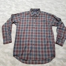 Pendleton Shirt Mens Medium Gray Sir Pendelton Plaid Wool Long Sleeve Button-Up