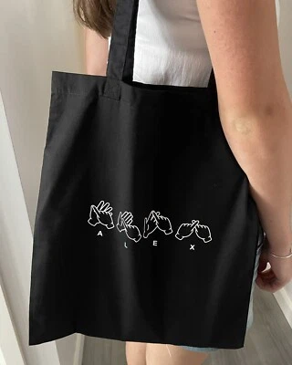 WYETH CREATIONS NEW ANY NAME Personalised DEAF BSL British Sign Language Tote Bag BIRTHDAY GIFT