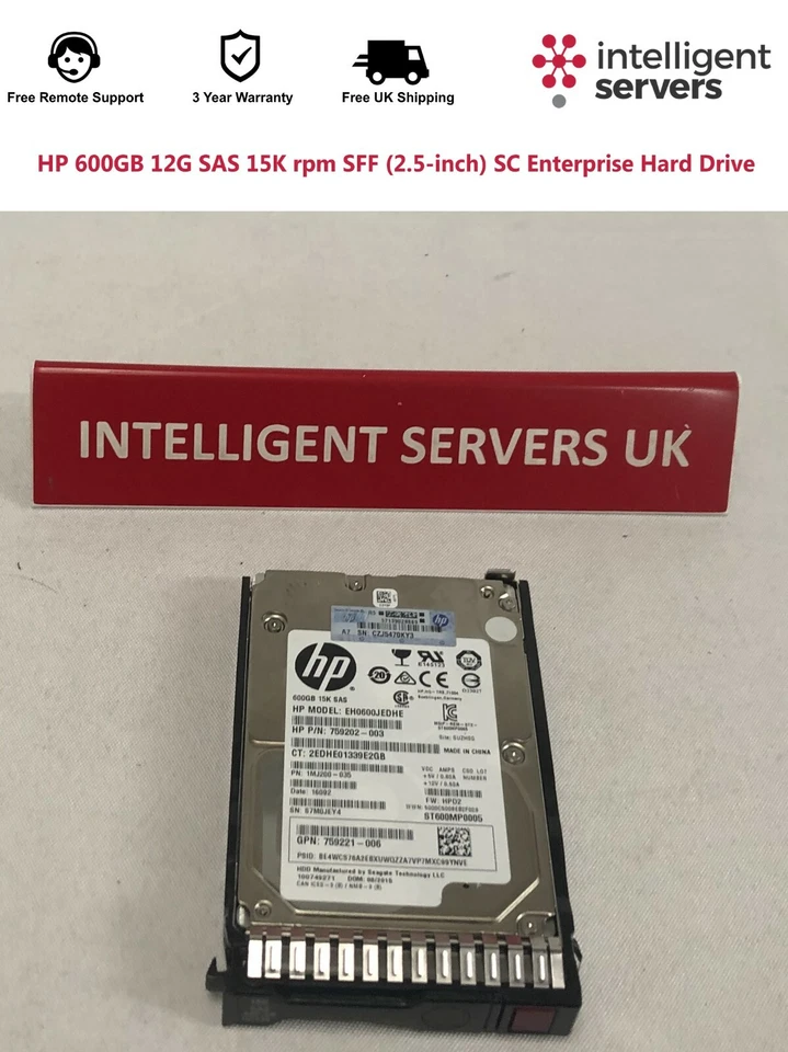 HP 600GB 12G SAS 759212-B21 15K rpm SFF (2.5-inch) SC Enterprise Hard Drive - Image 2 of 2