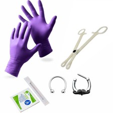 Septum Piercing Kit 16g Horseshoe Circular Barbell, Needle, Forceps and Gloves