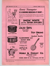 1938 PAPER AD Noble & Cooley Toy Kid's Mickey Mouse Drum Banjo Uke Snow White