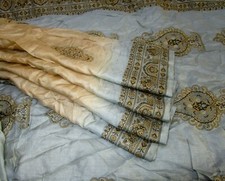 BVH WEARABLE PURE SILK Vintage Sari 5yds 21SEP3103 X10 E682 Grey Cream ABCKB