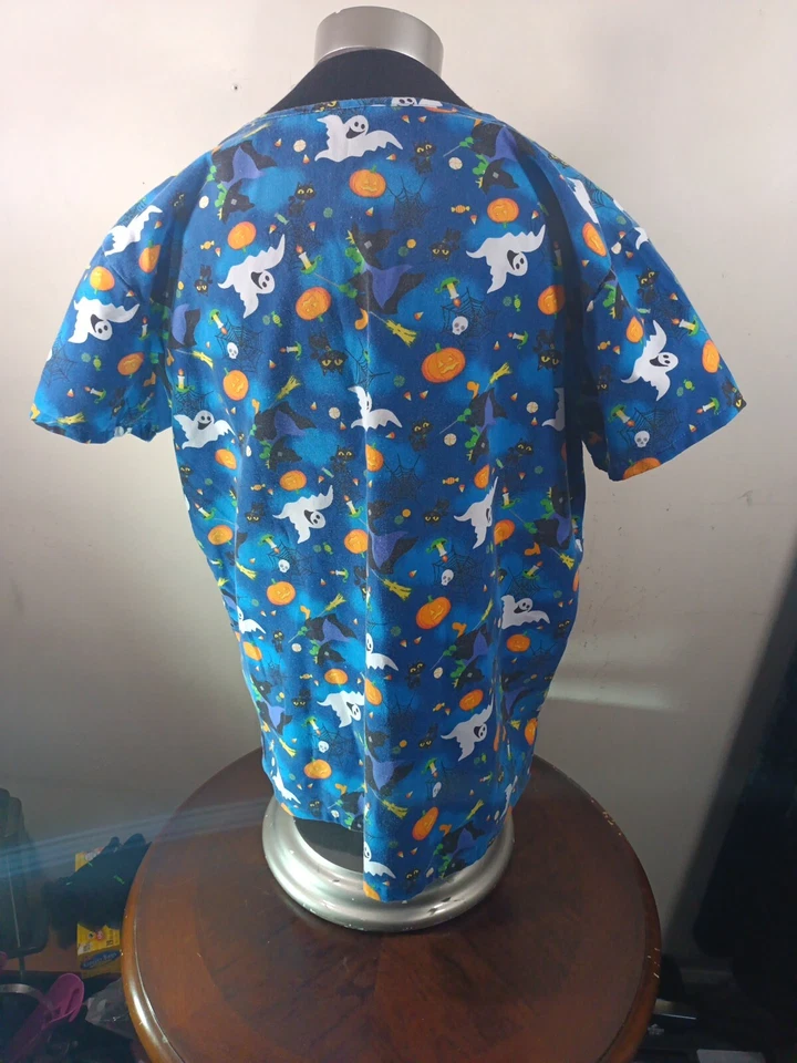 Zikit Medical Scrub Halloween Women's Large Multicolor Ghosts Pumpkin Witch - Image 4 of 4