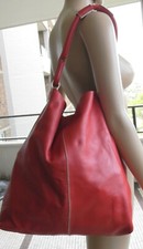 VINTAGE 'Pink' Boho 1960-70s Original Red Leather Hobo Retro Handbag