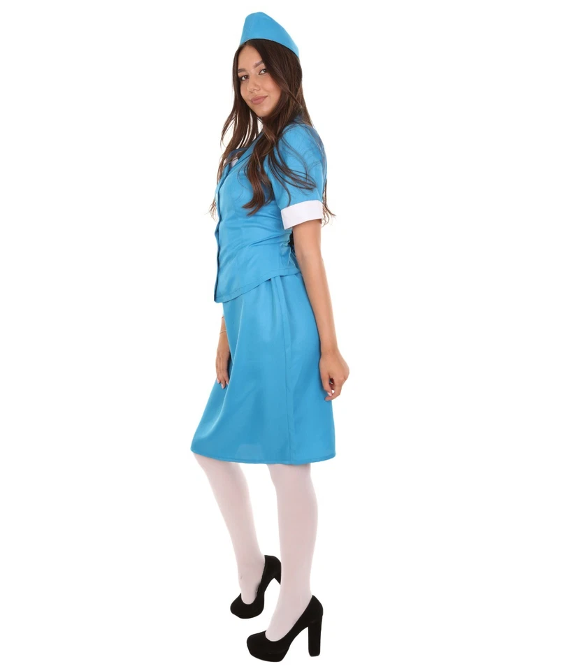 Women Air Hostess Costume Stewardess Cabin Crew Fancy Blue Dress Uniform HC-439 - Image 4 of 4