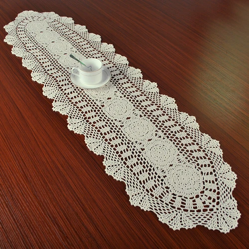 Vintage Hand Crochet Cotton Lace Table Runner Dresser Scarf Doily Wedding Party - Bild 4 von 45