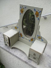 Meuble de poupée en bois peint ancien 1920 : coiffeuse