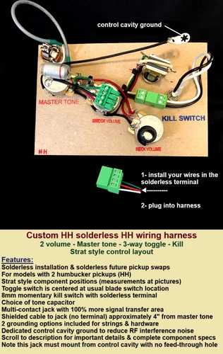 Custom Order Strat Style Solderless HH Wiring Harness +TOGGLE-Switch + Kill MOD