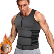 Men's Sweat Sauna Waist Trainer Zipper Vest Sweatshirt Abdomen Neoprene Shaper