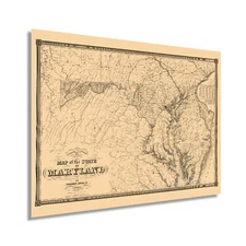 1841 Maryland State Map Poster - Vintage State of Maryland Wall Art Decor Print
