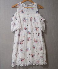 LOFT Dress Eyelet Floral Embroidered Cold Shoulder Lined Women's M #H52-16