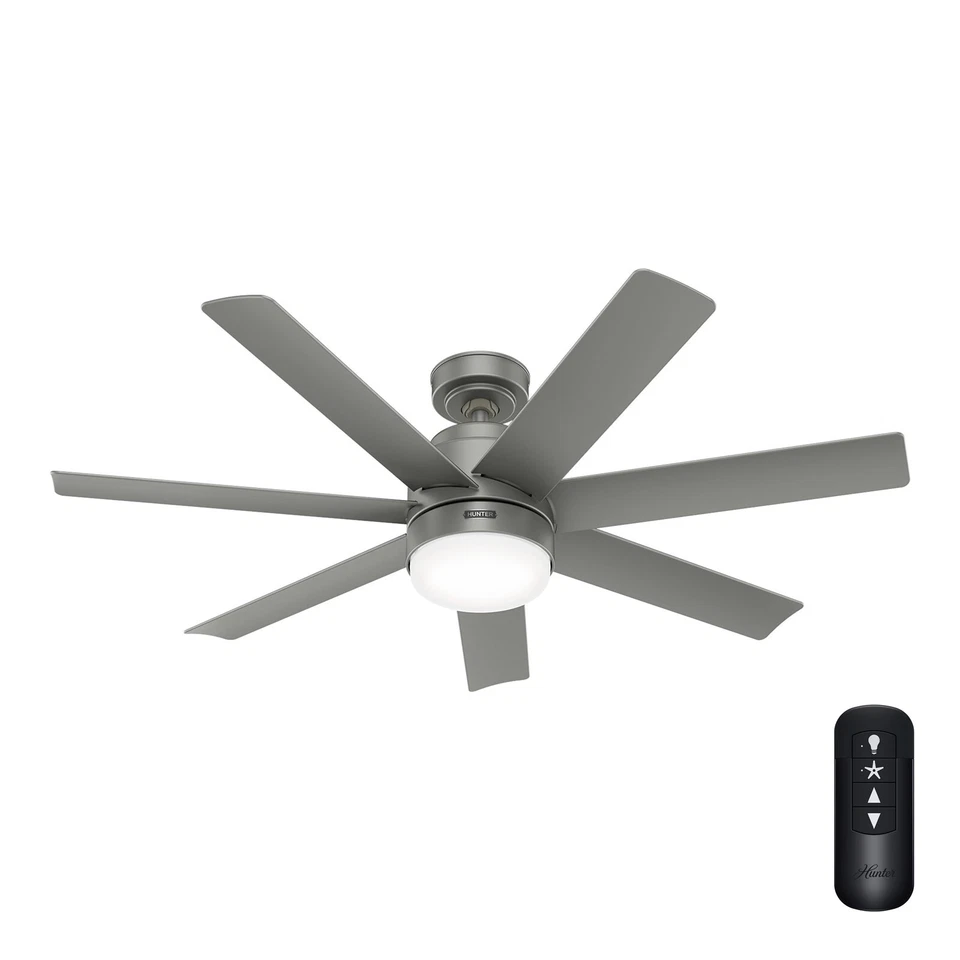 Hunter Fan 52 inch Casual Matte Silver Ceiling Fan with Light and Remote Control