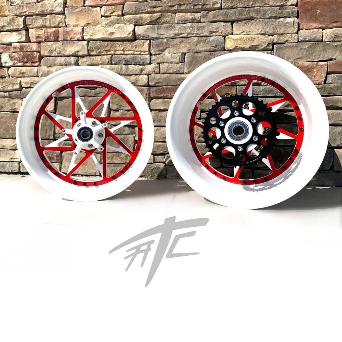 NINJA 300 FAT TIRE WHITE & RED SWITCHBACK WHEELS 12-20 KAWASAKI