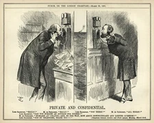 RARE 1891 British Cartoon - TECHNOLOGY SATIRE - London to Paris Telephone Line