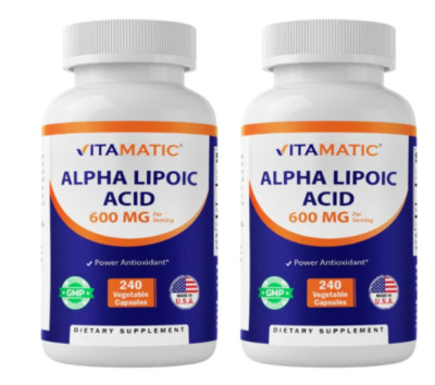 Alpha Lipoic Acid (ALA) 600mg Per Srv 2X240 Vegetable Caps Vitamatic Antioxidant