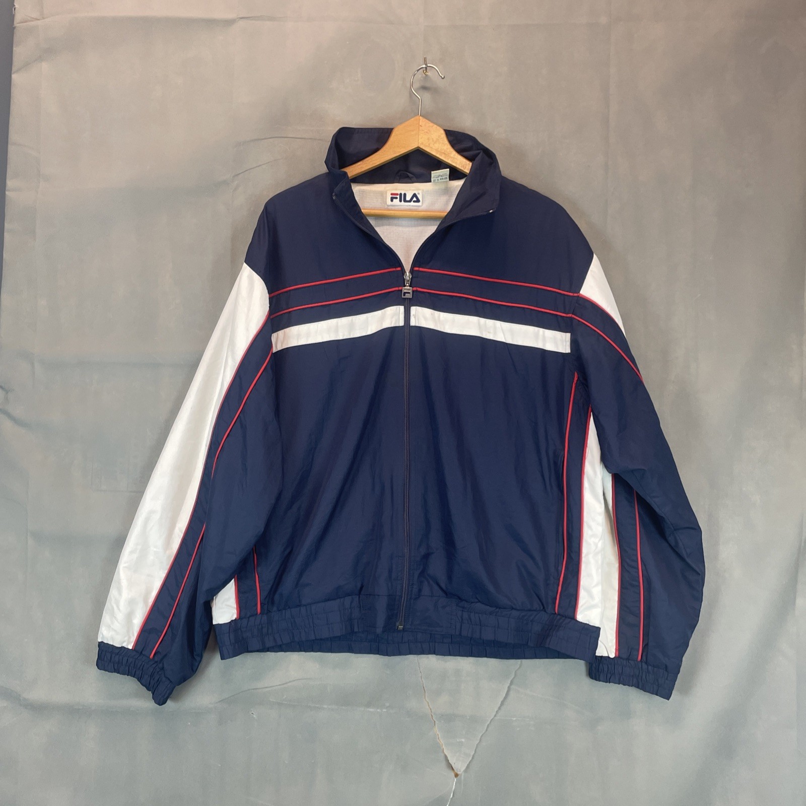 Giacca a vento vintage Fila uomo M rosso bianco blu tuta top zip