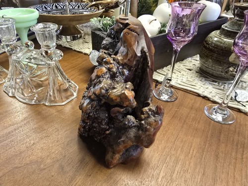 Glass Baron Hand Blown Glass 2 Dolphins Manzanita Wood Burl Base 22k Gold - Picture 16 of 19