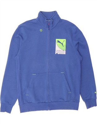 PUMA Mens Graphic Tracksuit Top Jacket Medium Blue Cotton CQ07