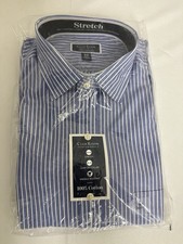 Club Room Men  s Dress Shirt 16.5 32/33 Blue Striped 100 Cotton New