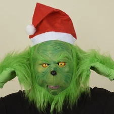 Cosplay Mania Red Santa Claus Hat Green Furry Gloves The Grinch Christmas Mask