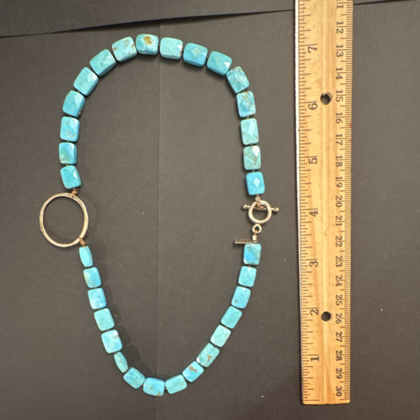 CLP Turquoise Rectangular Beaded Necklace Silver … - image 1