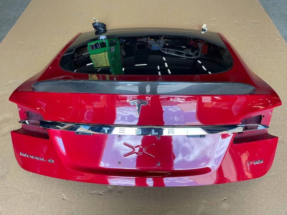 Porta traseira 12-15 Tesla Model S porta traseira porta traseira porta-malas vidro fibra de carbono vermelho 1584 fabricante de equipamento original - Imagem 3 de 4