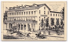 1947 Union Hotel Nevada City CA Postcard 1880 Scene Horse Carriages