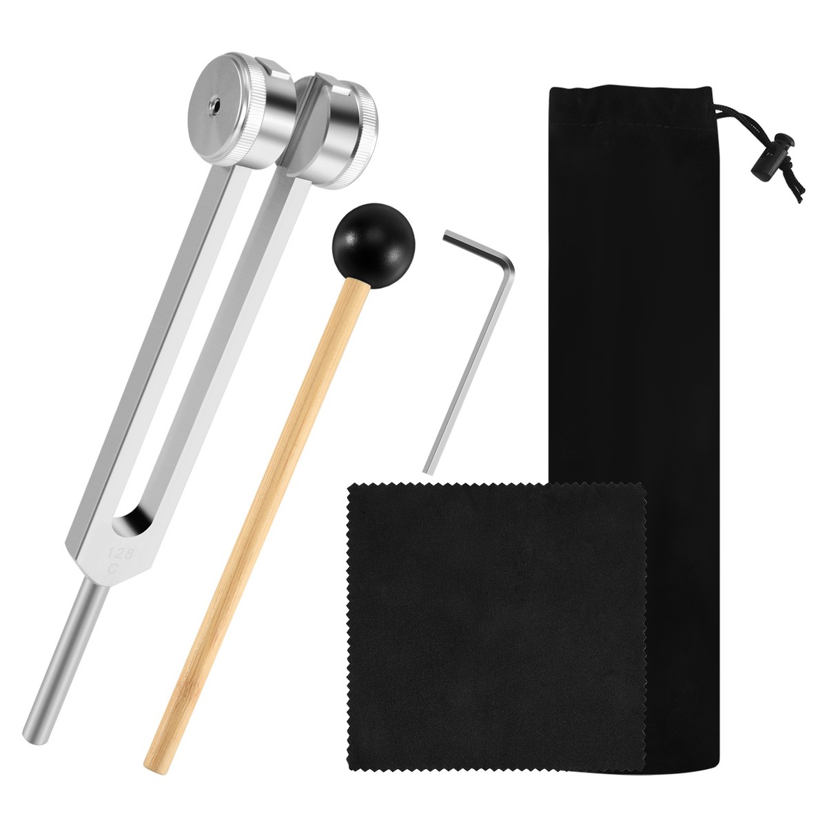 128HZ Tuning Fork With Fixed Weights & Chakra Hammer For Sound Massage Hearing Sliver