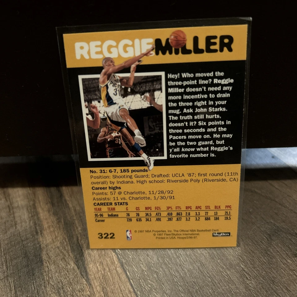 1997 Fleer/Skybox SLAM Reggie Miller Trey Cool #322 Indiana Pacers - Image 2 of 2