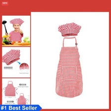 Kids Apron and Chef Hat Set 2 Piece Cotton Cooking Baking Adjustable Tie Waist