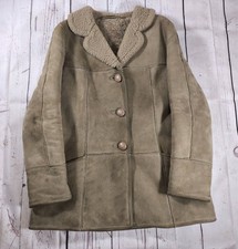 Barretts Ladies Sheepskin Coat Vintage Tan Brown Suede Button Up Jacket Size 14