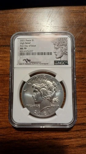 2021 Peace $1 High Relief FDOI Silver Dollar NGC MS70 Mercanti Signed