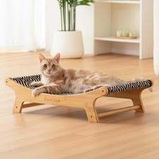 Cat Scratcher Bed with Natural Sisal Pad, Elevated Hammock, Large Bamboo Frame