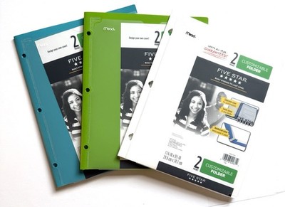 Mead Five Star Customizable 2 Pocket Plastic Folder Lime Green Teal & White New