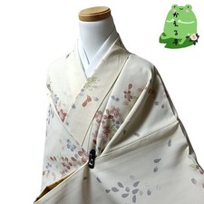 Kaerutei Kimono Small Pattern Synthetic Fiber Cream Japan