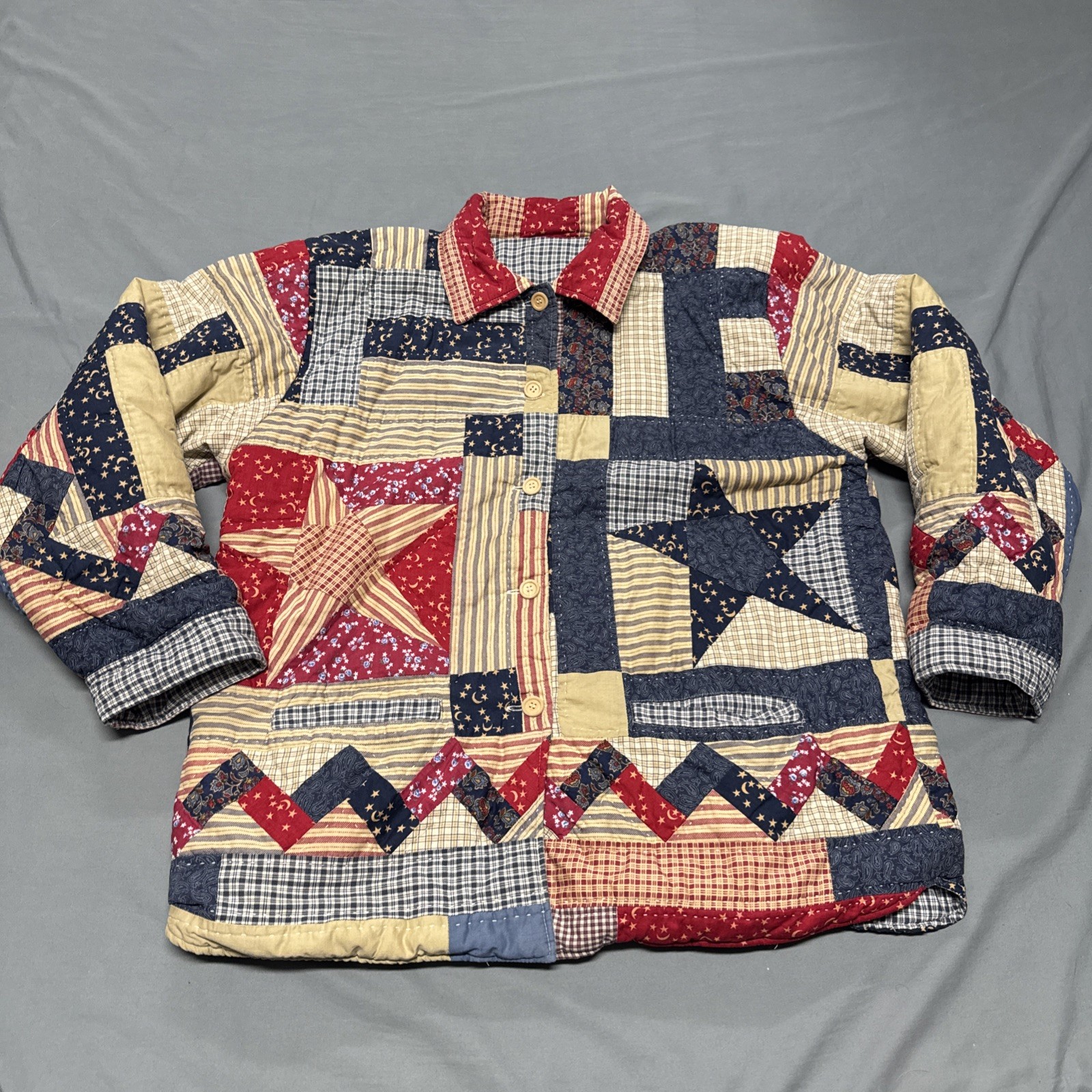 Vintage Patchwork Quilted Mixed Pattern Stars Str… - image 1