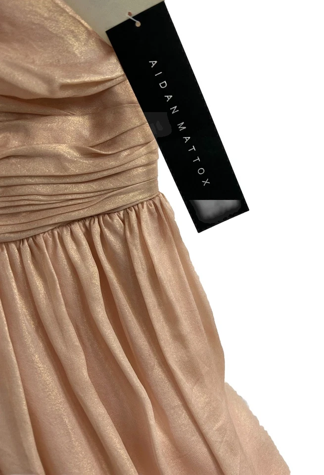 Vestido para mujer AIDAN MATTOX Anthropology 12 forrado correa de espagueti, oro rosa nuevo con etiquetas Foto 3 de 4