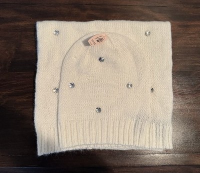 Victorias Secret Jeweled Bling Beanie Hat & Scarf Set Ivory  display picture 1